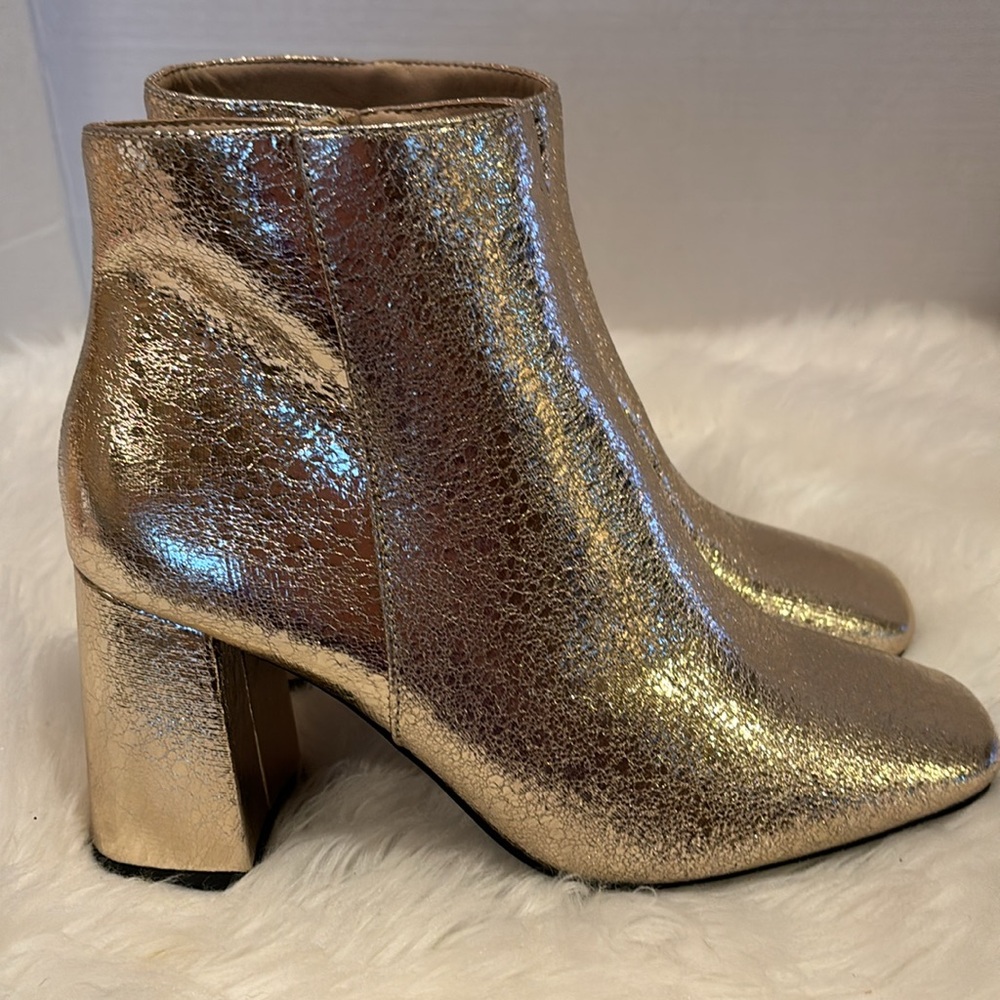 Gold Chunky Heel Ankle Boots/NWT